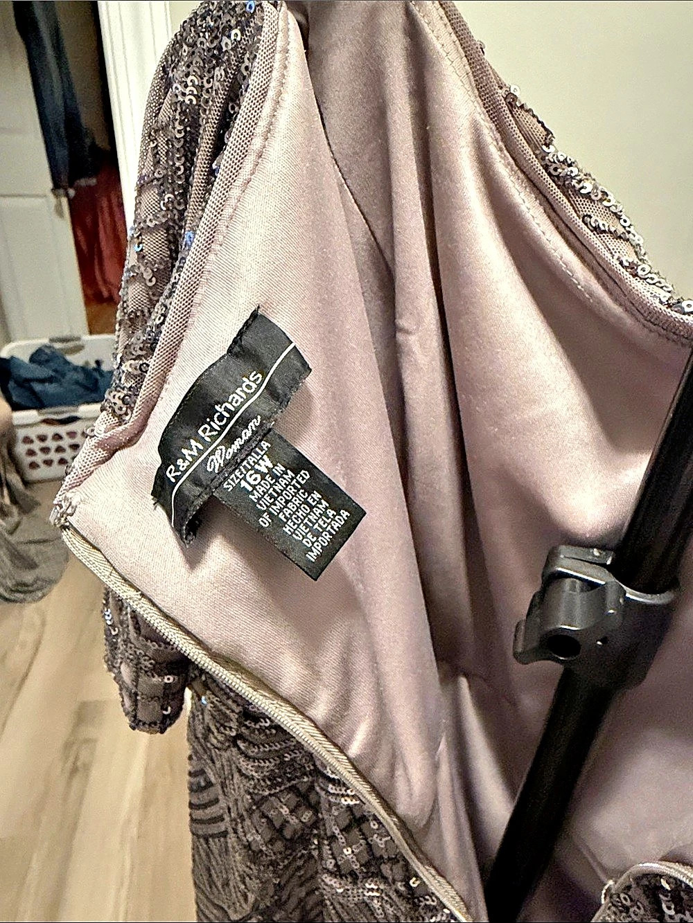 R&M Richards Sequin Draped Maxi Dress in Brown & Gray Size 16w - Picture 4 of 5